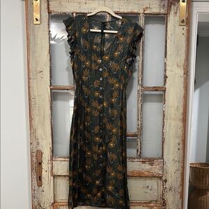 Floral Button-Down Dress in Green and Yellow